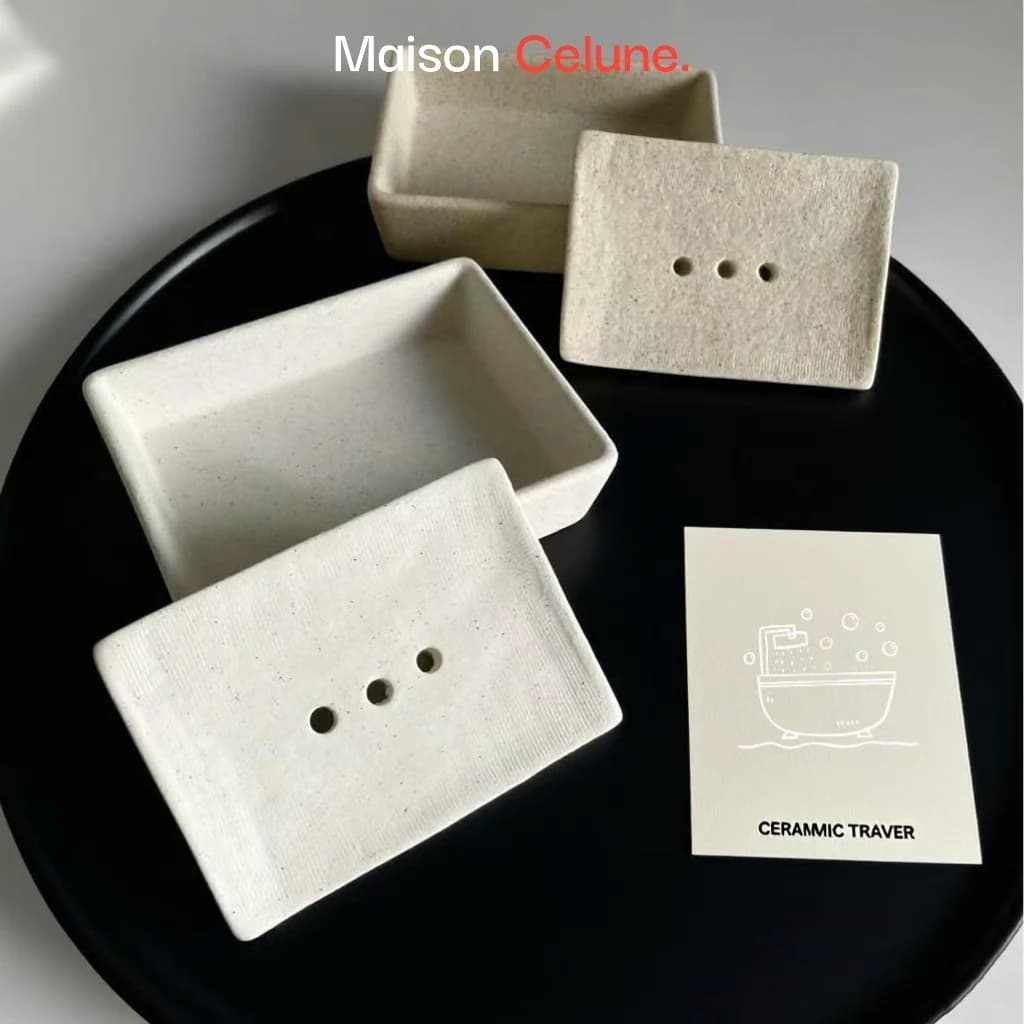 Maison Celune Premium Ceramic Soap Dish with Removable Lid for Bath Essentials - gallery image 3