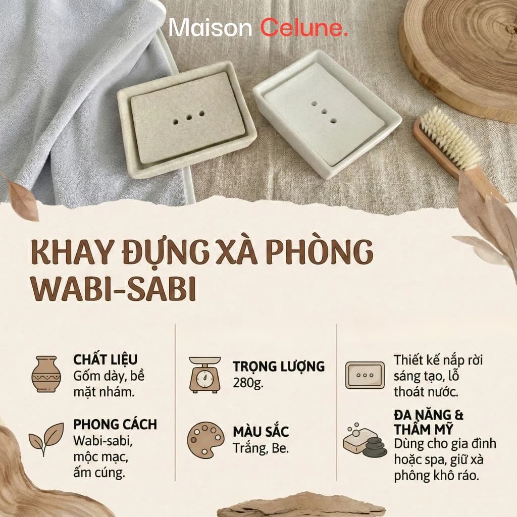 Maison Celune Premium Ceramic Soap Dish with Removable Lid for Bath Essentials - gallery image 2