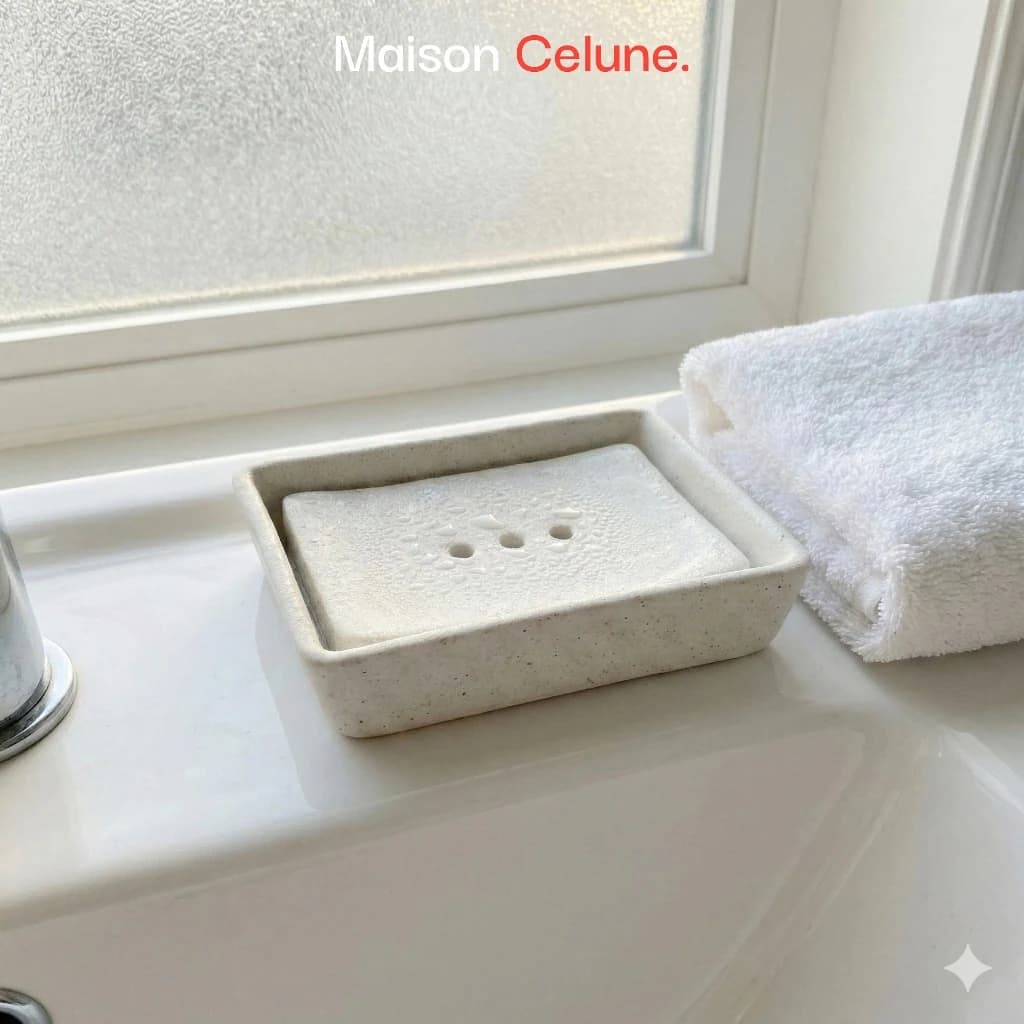 Maison Celune Premium Ceramic Soap Dish with Removable Lid for Bath Essentials - gallery image 5