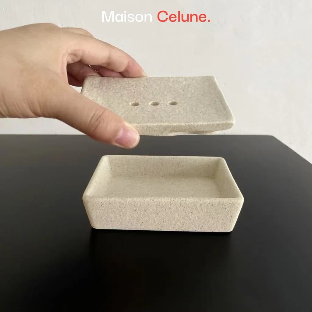 Maison Celune Premium Ceramic Soap Dish with Removable Lid for Bath Essentials - gallery image 6